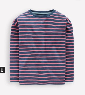 Mini Boden Long Sleeve Relaxed BretonNorth Sea Blue/Salmon Pink Sz: 6/7 Years