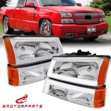 LED DRL Chrome Headlights+Bumper Lamps For 03-07 Chevy Silverado Avalanche 1500