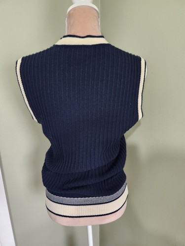 Vintage 70s Kmart Navy Blue Sweater Vest Womens Medium Preppy Wool Blend V Neck - Picture 4 of 7