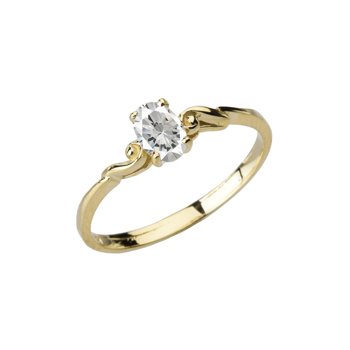 Solid Gold Dainty Elegant Swirled Cubic Zirconia Solitaire Ring