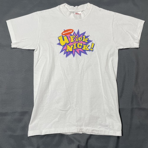 T-shirt vintage Nickelodeon U Pick Nick Youth L 1996 bianca Hanes made in USA anni 90 - Foto 1 di 12