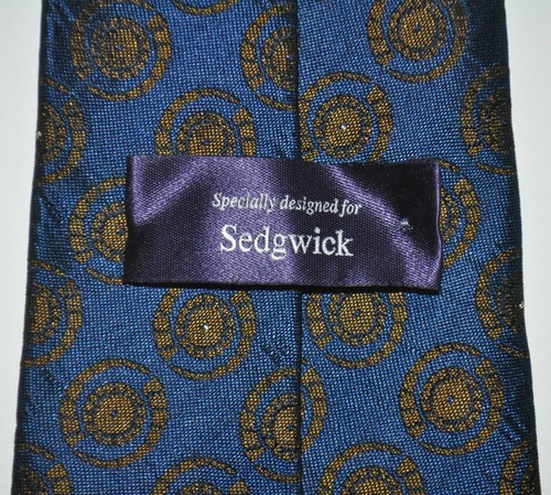 Sedgwick Neck Tie Dark Blue W/ Gold Circular Pattern Silk L 53" W 3.5" VINTAGE - Picture 6 of 8