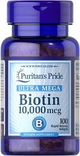 Puritans Pride Biotin 10000 Mcg Softgels, 100 Count