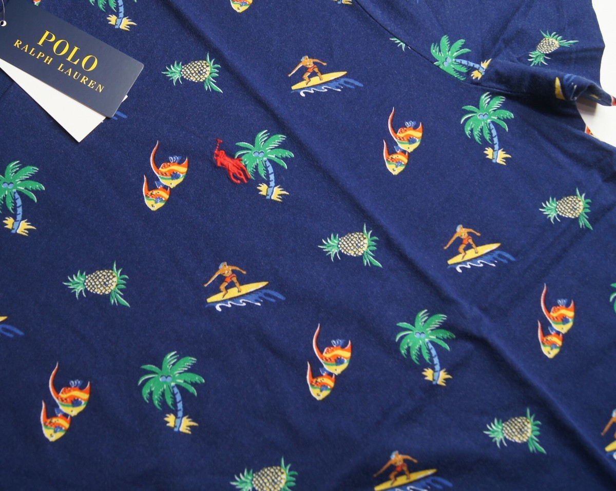 POLO RALPH LAUREN Men's Classic Fit Royal Blue Tropical Surfer Print  T-Shirt NWT