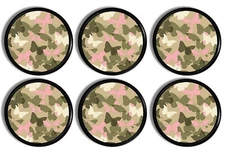 4pc/6pc Butterfly Camo Cabinet Knobs – Pink Whimsical Patterned Drawer Pulls