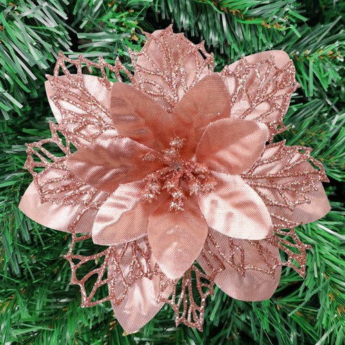10X Large Poinsettia Glitter Flower Christmas Tree Hanging Party Xmas