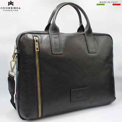 Cuoieria Fiorentina Italy Tuscan black leather business laptop 15'' bag briefcase