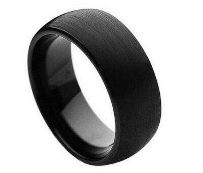 8mm Men Authentic Tungsten Carbide Black Matte Brushed Domed Wedding Band Ring