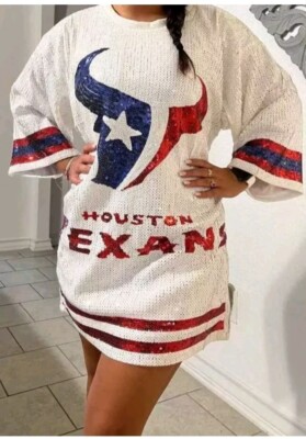 Go Texans! White Bling Sequin Bling Bling Jersey Dress | eBay