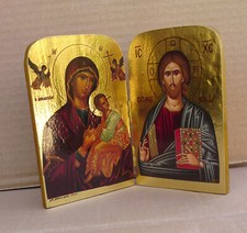 Ołtarz podróżny - Dyptychon - Płaskorzeźba - Ikona - Matka Boża - Jezus - (AN330)