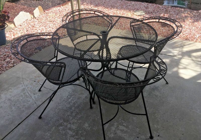 Vintage Mid-Century Wrought Iron Patio Table and Chairs