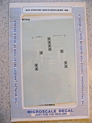 Microscale Decal N 60-516 40' Box Cars - Santa Fe Curved Line Map - 1940s