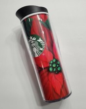 STARBUCKS CHRISTMAS TRAVEL CUP TUMBLER 8 INCH 2020 16 FL OZ RED GREEN FLOWERS