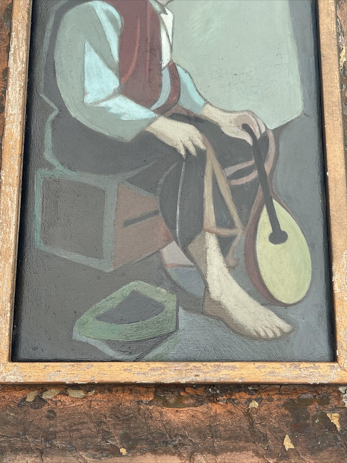 TREW HOCKER PAINTING ANTIQUE WPA ERA PORTRAIT MUSICIAN MANODLIN MODERNISM LISTED
