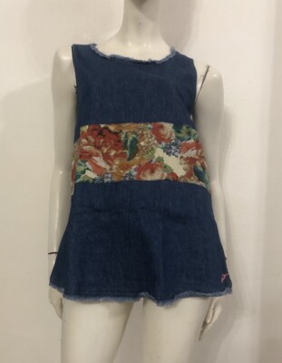 MISS SIXTY denim denim tank top floral detail size S