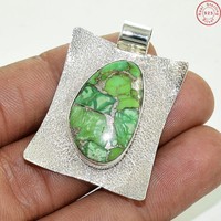 Solid 925 Sterling Silver Green Copper Turquoise Jewelry Pendant 1.5 Ag378 Solid 925 Sterling Silver Green Copper Turquoise Jewelry Pendant 1.5 Ag378
