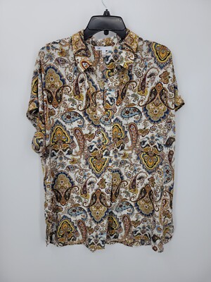 Daniel Rainn DR2 Top Womens Large Colorful Floral Paisley Short Sleeve Boho