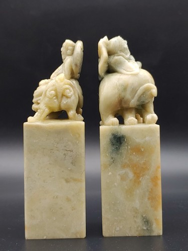 青田石雕八仙铁拐李汉钟离骑瑞兽印章 Chinese Qingtian Stone Carved Baxian Riding Figurine Art Seals - Picture 10 of 24