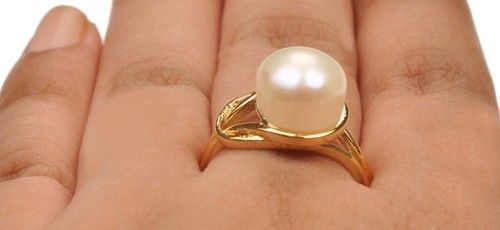 2.00Ct Round Shape 100% Natural Freshwater Pearl Ring In Solid 14KT Yellow Gold - Picture 11 of 13