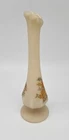 VTG Fenton Satin Custard Daisies Bud Vase Hand painted by D. Mageehan Green