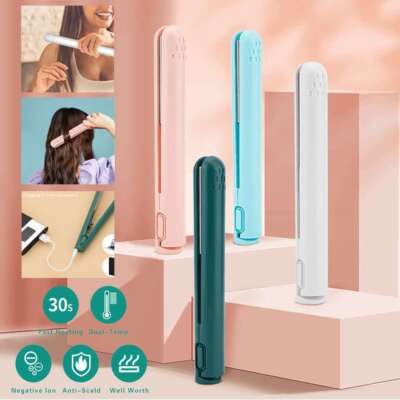 2 In 1 Mini Portable Hair Curler USB Hair Straightener Dual Purpose Curling Iron