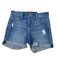 Justice Girls Dark Wash Denim Cut Off Blue Jean Shorts Size 12 Slim Stretch