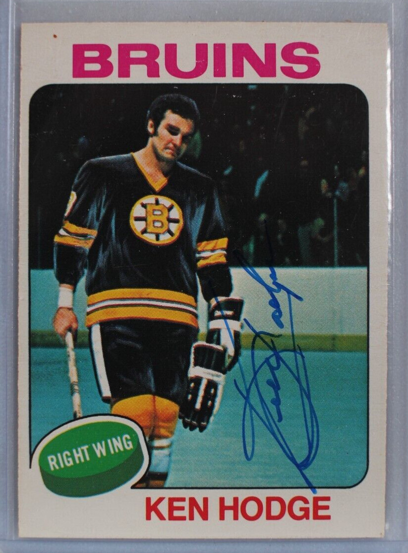 1975-76 O-PEE-CHEE #215 Ken Hodge Autograph NM, (oc)-Free USA Shipping