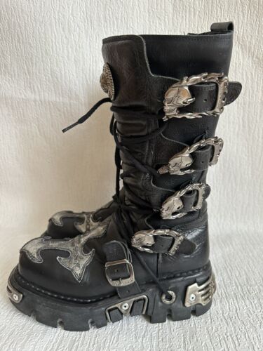 NEW ROCK Reactor Vintage Skull  Mid Calf Boots Women's Size US 9 EU 40 Goth Rock - Picture 1 of 16