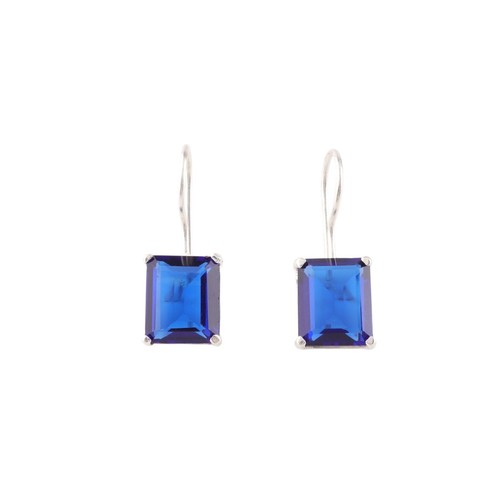 Faceted Blue Sapphire Gemstone Earring 925 Sterling Silver Earring For Daughter - Picture 2 of 8