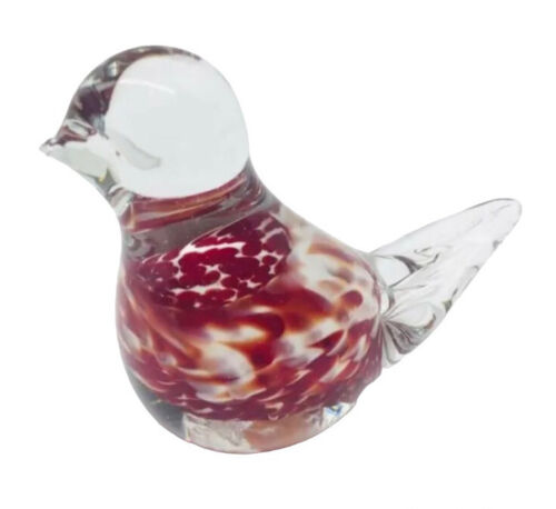 Gibson Glass Paperweight Bird confetti Art Red White Spots Swirl 1990 3.5 In - Picture 1 of 8