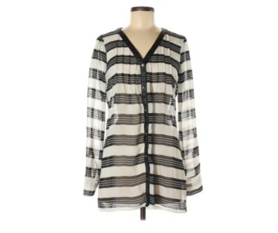 Vanity Top Shirt Sz M Black White Stripes Vegan Leather Sheer Blouse Whimsigoth