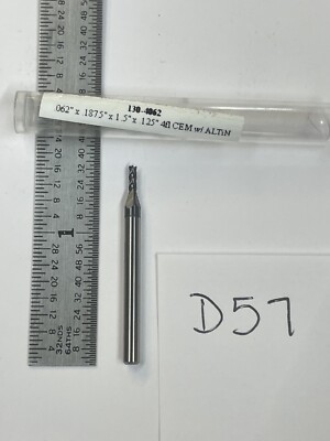1 NEW HTC 1/16'' DIAMETER CARBIDE ENDMILL 130-4062. CTD. 4FL SQ. 3/16'' LOC (D57)