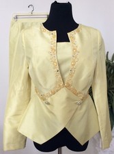 ASHRO Women's Embellished Beaded Occasion Yellow 2 Piece Skirt Suit Size 8 EUC 