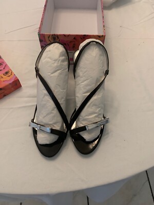 Beverly Feldman shoes Patent Black dressy strappy heels NIB