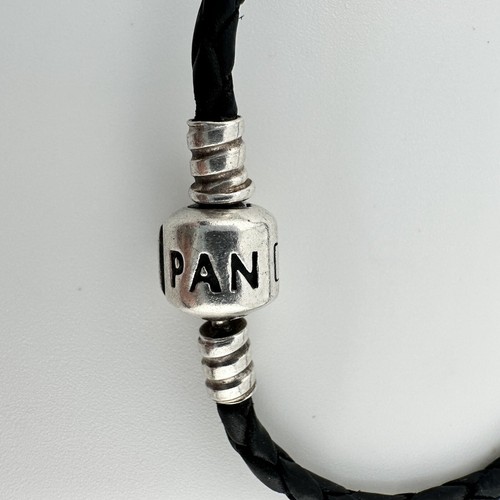 Pandora 925 Sterling Silver Black Braided Leather Wrap Charm 14.5” Bracelet - Picture 6 of 8
