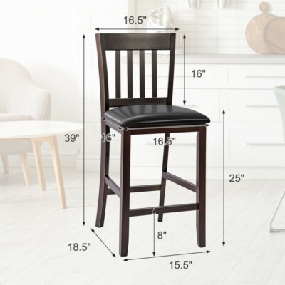 Set of Bar Stools 25 Counter Height Chair W/ Rubberwood Legs