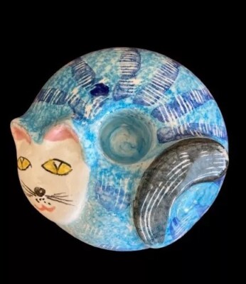 CAT Lovers Curled Kitty Ceramic Taper Candle Holder Pier 1 Decor Made in Italy