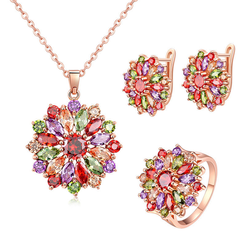 Mona Lisa Rose Gold Plated Jewelry Set - Cubic Zirconia Necklace, Bracelet & Earrings Set In Gift Box - View #2