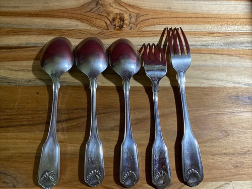 Lot Of 5 Oneida Community Cube Classic Shell Spoons Forks Mixed Set - Picture 4 of 7