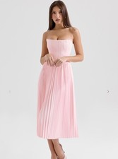 House of CB Marci Pink Corset Pleated Strapless Midi Dress Size Small