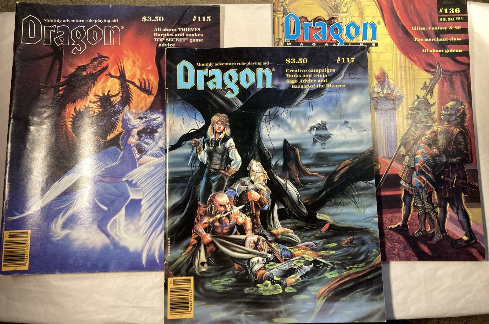3 DRAGON MAGAZINES. 1986-1988. #s 115, 117, & 136. Dungeons and Dragons.