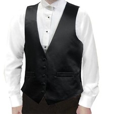 Mens 100 Wool Black Tuxedo Vest w Satin Back