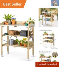 Wooden Potting Bench with Metal Top Garden Germination Table Greenhouse Shelving