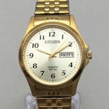 Citizen Womens Watch 26mm G002-S114306 Gold Tone Day Date Stretch New Battery