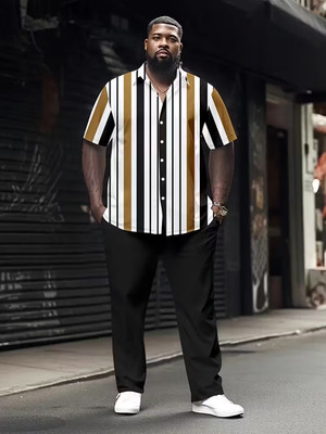 Men's Outfit 2 Piece Set Shirt & Pants Suit PLUS SIZE BIG 3XL