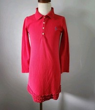 Ralph Lauren Girl's Long Sleeve Polo Dress Ruffled Hem Red 100 Cotton Size 6X