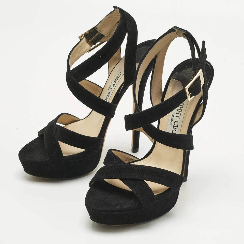 JIMMY CHOO HIGH HEELS SUEDE SANDALS PLATEAU 'LOUISA' SIZE 39
