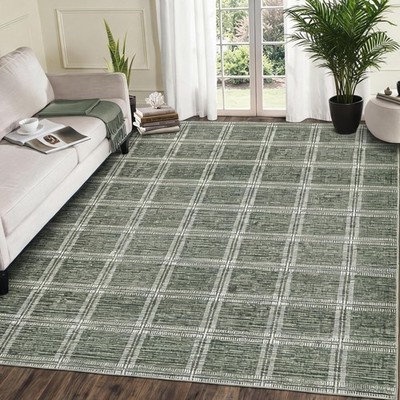 8x10 Beige Plaid Grid Washable Area Rug Non Slip Living Bedroom Dining Apartment