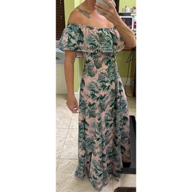 Nuon by Westside Pink tropical Medium Maxi tie waist off shoulder ruffle $199 