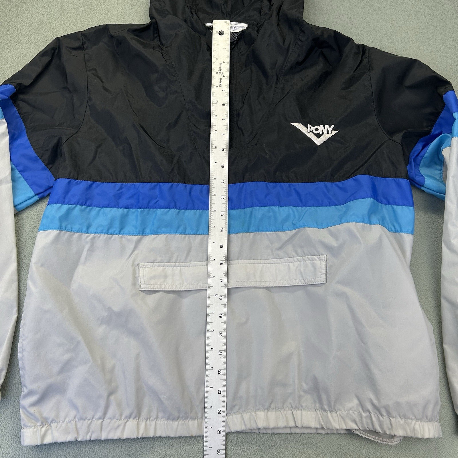 Vintage 90s PONY Hooded Windbreaker Jacket Colorblock Half Zip Nylon Size Large thumbnail 11